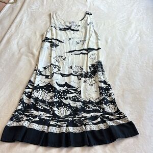 Women's "Le Mer" LINE TWO Black/White Batik Style Summer Dress Koi/Waves/Water M